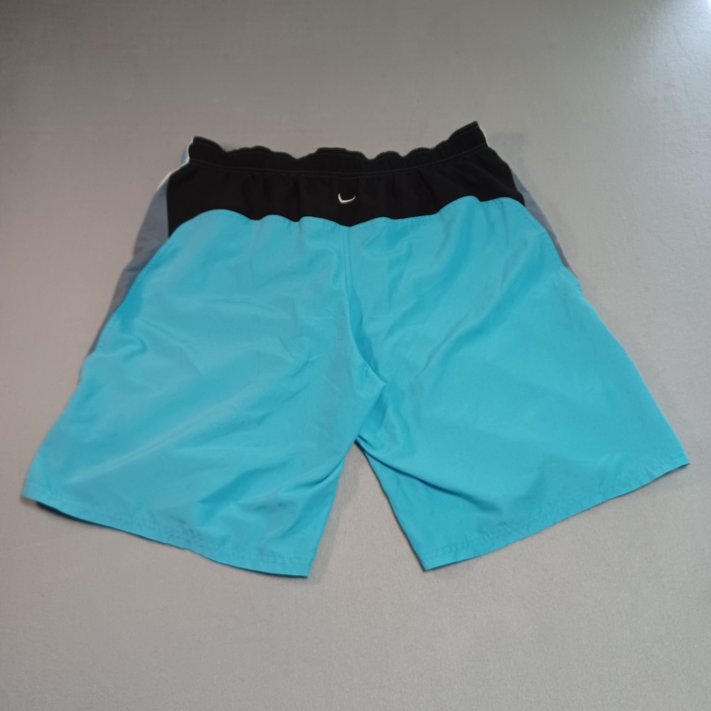 Nike Board Shorts Mens 34 Turquoise Blue Black Colorblock Swim‎ Trunks Logo 9in